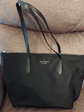 Kate Spade Black Nylon Tote with Slim Leather Straps